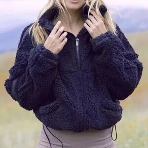 Free People FP Movement Nantucket Fuzzy Fleece Pullover Jacket navy Blue XS
